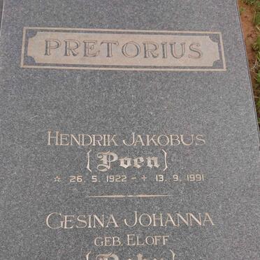 PRETORIUS Hendrik Jakobus 1922-1991 &amp; Gesina Johanna ELOFF 1926-2015