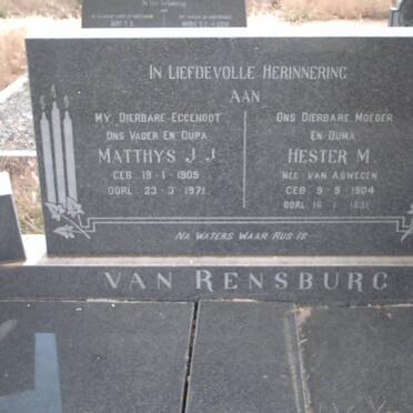 RENSBURG Matthys J.J., van 1905-1971 &amp; Hester M. van ASWEGEN 1904-1991