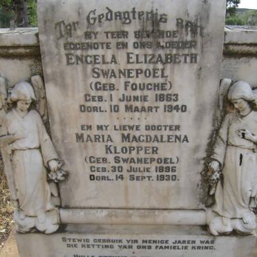 SWANEPOEL Engela Elizabeth nee FOUCHÉ 1863-1940 :: KLOPPER Marie Magdalene nee SWANEPOEL 1896-1930