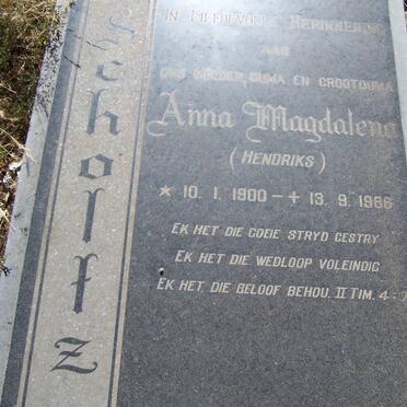 SCHOLTZ Anna Magdalena nee HENDRIKS 1900-1966