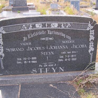 STEYN Sybrand Jacobus 1886-1966 &amp; Johanna Jacoba van DYK 1877-1953