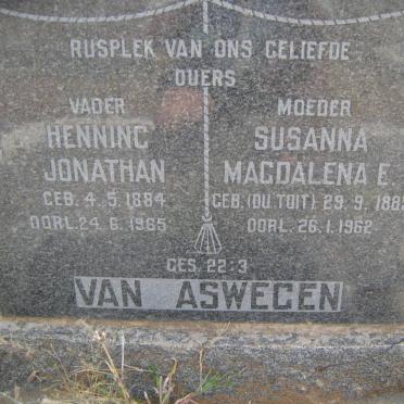 ASWEGEN Henning Jonathan, van 1884-1965 &amp; Susanna Magdalena E. du TOIT 1885-1962