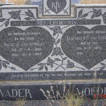 ASWEGEN David J., van 1868-1949 &amp; Elizabeth C. du TOIT 1875-