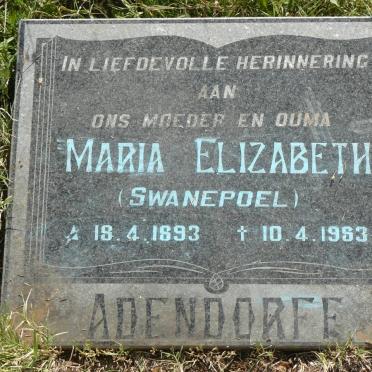 ADENDORFF Maria Elizabeth nee SWANEPOEL 1893-1983