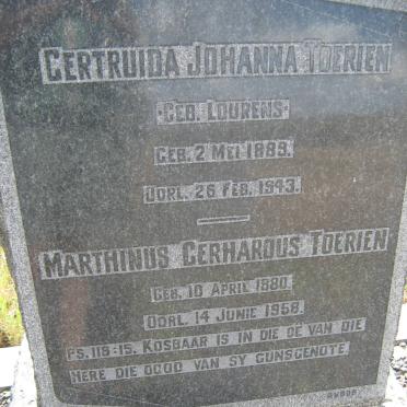 TOERIEN Marthinus Gerhardus 1880-1958 &amp; Gertruida Johanna 1889-1943