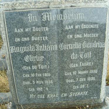 TOIT Cornelia Hendrina, du nee FAURE 1890-1935 :: OLIVIER Augusta Juliana nee DU TOIT 1915-1938