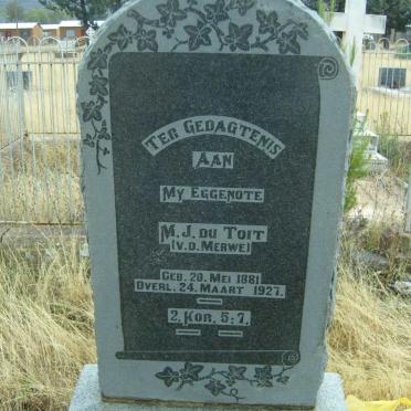 TOIT M.J., du nee V.D. MERWE 1881-1927