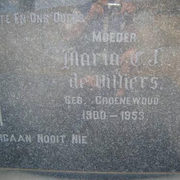 VILLIERS Maria C.J., de  nee GROENEWOUD 1900-1953