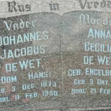 WET Johannes Jacobus, de 1873-1950 &amp; Anna Cecilia ENGELBRECHT 1879-1956 :: de WET Santa 1920-1997 