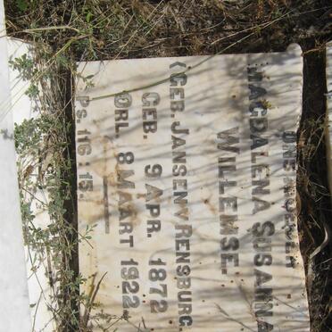 WILLEMSE Magdalena Susanna nee Jansen v. RENSBURG 1872-1922