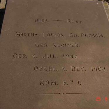 PLESSIS Martha Louisa, du nee KLOPPER  1840-1904
