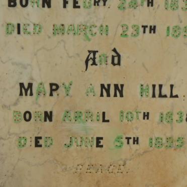 HILL Cumberland Thomas 1832-1898 &amp; Mary Ann 1838-1895