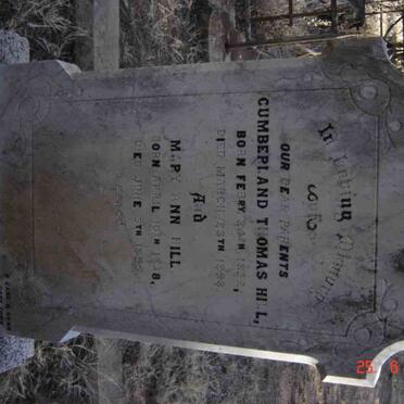 HILL Cumberland Thomas 1832-18983 &amp; Mary Ann 1838-1855