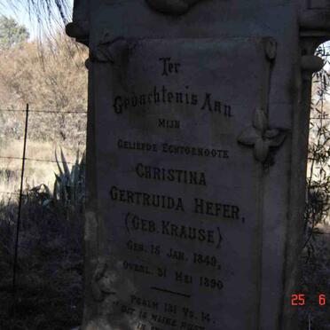 HEFER Christina Gertruida nee KRAUSE 1849-1890