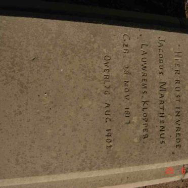 KLOPPER Jacobus Marthenus Lauwrens 1817-1902