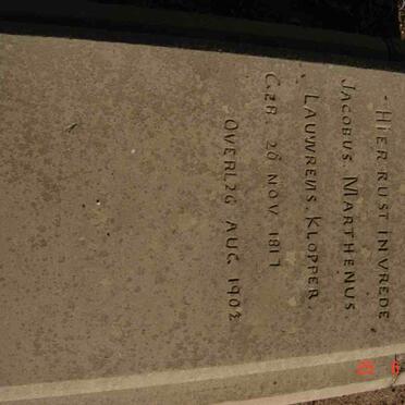 KLOPPER Jacobus Marthenus Lauwrens 1817-1902