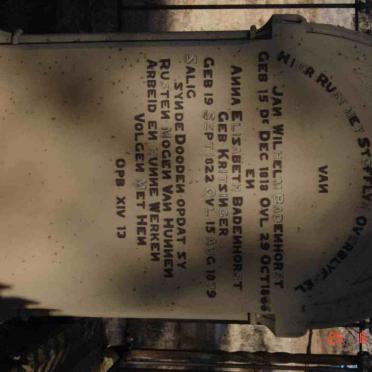 BADENHORST Jan Wilhelm 1818-1866 &amp; Anna Elizabeth KRITZINGER 1822-1879