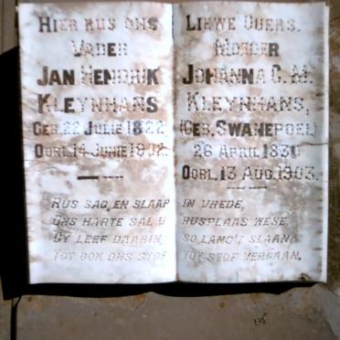 KLEYNHANS Jan Hendrik 1822-1902 &amp; Johanna C.M. SWANEPOEL 1830-1903