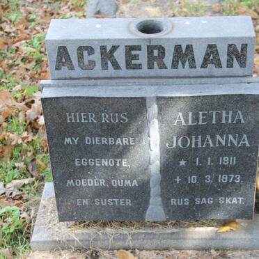 ACKERMAN Aletha Johanna 1911-1973
