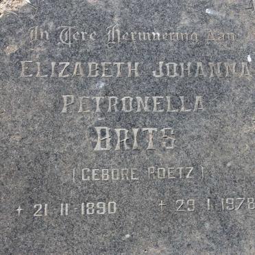 BRITS Elizabeth Johanna Petronella nee ROETZ 1890-1978