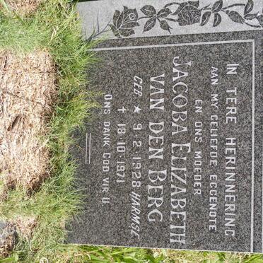 BERG Jacoba Elizabeth, van den nee HARMSE 1928-1971
