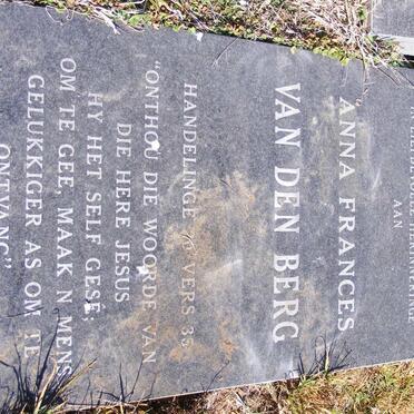 BERG Jan Dirk, van den 1923-2005 &amp; Anna Frances 1932-2008 