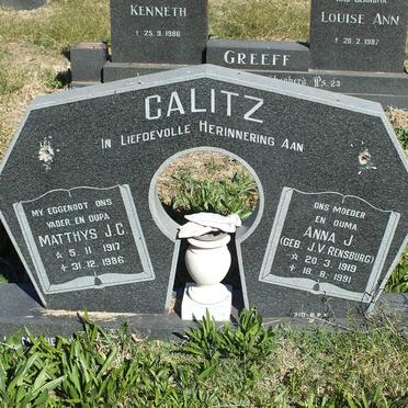 CALITZ Matthys J.C. 1917-1986 &amp; Anna J. J.V. RENSBURG 1919-1991