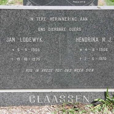 CLAASSEN Jan Lodewyk 1905-1975 &amp; Hendrina N.J. 1906-1970