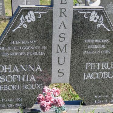 ERASMUS Petrus Jacobus 1921-2002 &amp; Johanna Sophia ROUX 1926-2002