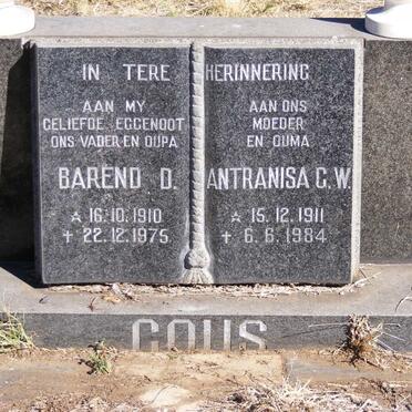 GOUS Barend D. 1910-1975 &amp; Antranisa G.W. 1911-1984