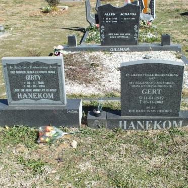 HANEKOM Gert 1929-2002 &amp; Girty 1929-2013