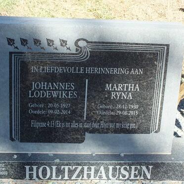 HOLTZHAUSEN Johannes Lodewikes 1927-2014 &amp; Martha Ryna 1930-2015