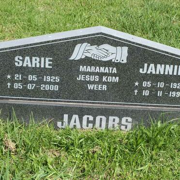 JACOBS Jannie 1922-1998 &amp; Sarie 1925-2000