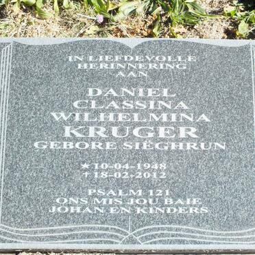 KRUGER Daniel Classina Wilhelmina nee SIEGHRUN 1948-2012