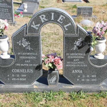 KRIEL Cornelius 1919-2010 &amp; Anna 1915-2001