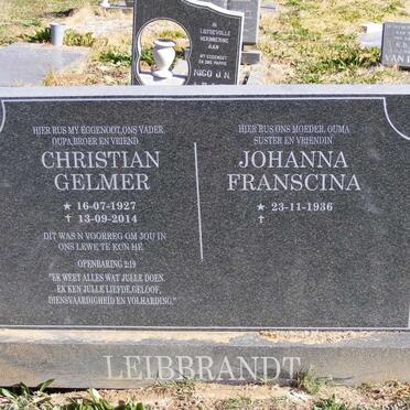 LEIBBRANDT Christian Gelmer 1927-2014 &amp; Johanna Franscina 1936-