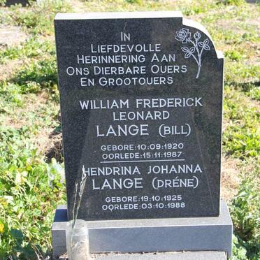 LANGE William Frederick Leonard 1920-1987 &amp; Hendrina Johanna 1925-1988
