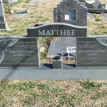 MATTHEE Johannes Jacobus 1927-2001 &amp; Dorothea Maria Jacoba 1935-2013 