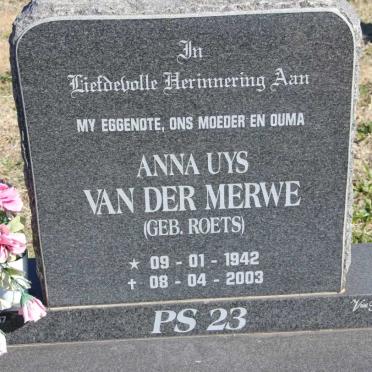MERWE Anna Uys, van der nee ROETS 1942-2003