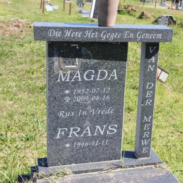 MERWE Frans, van der 1946- &amp; Magda 1952-2009