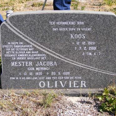 OLIVIER Koos 1928-2001 &amp; Hester Jacoba MEIRING 1930-1989 