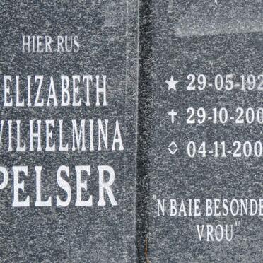 PELSER Elizabeth Wilhelmina 1928-2009
