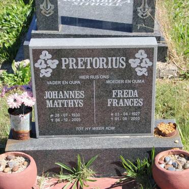 PRETORIUS Johannes Matthys 1930-2005 &amp; Freda Frances 1927-2003