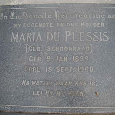 PLESSIS Maria, du nee SCHOONRAAD 1898-1960