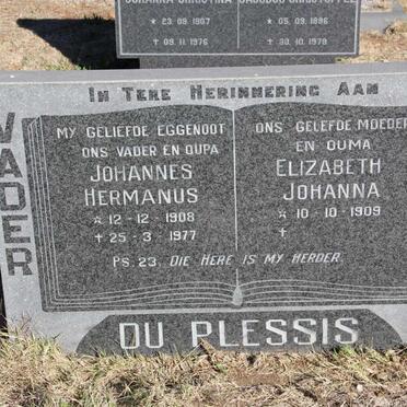 PLESSIS Johannes Hermanus, du 1908-1977 &amp; Elizabeth Johanna 1909-