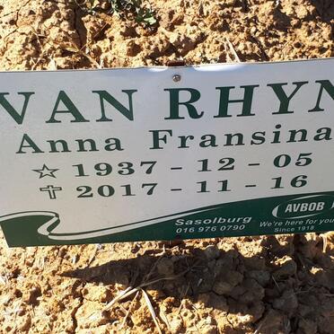 RHYN Anna Fransina, van 1937-2017