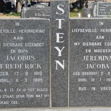 STEYN Jacobus Frederick 1918-1985 &amp; Jeremina Jacoba BOSHOFF 1913-1982
