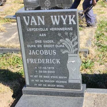 WYK Jacobus Frederick, van 1915-2003 &amp; Elizabeth Fredericka 1924-1989 