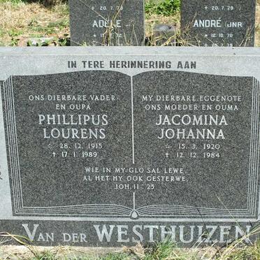 WESTHUIZEN Phillipus Lourens, van der 1915-1989 &amp; Jacomina Johanna 1920-1984