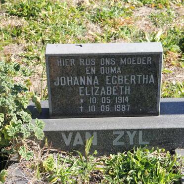 ZYL Johanna Egbertha Elizabeth, van 1914-1987